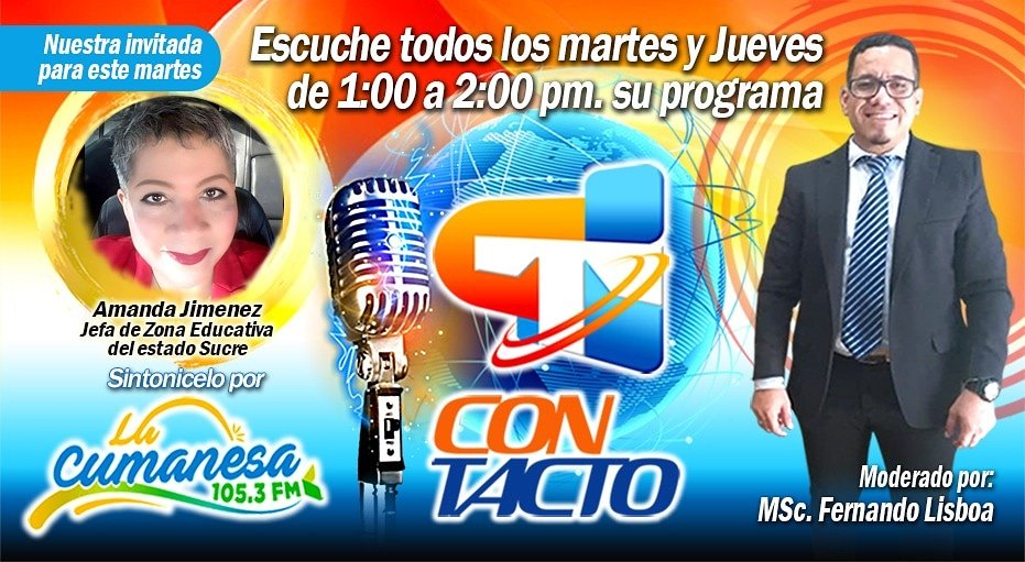 CONTACTO_SUCRE's tweet photo. Invitada al programa de mañana MARTES! No sé lo pierda, a través de la señal de la 105.3FM "LA CUMANESA".
CON TACTO ✋🗣️📻 https://t.co/u6z13JQFp4