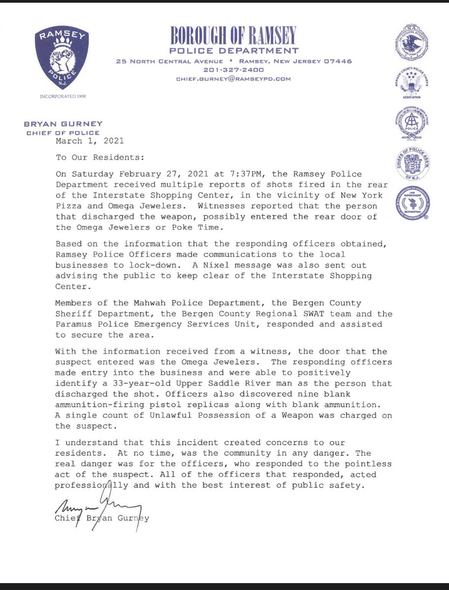 Chief Gurney’s statement regarding the recent incident at the Interstate Shopping Center.