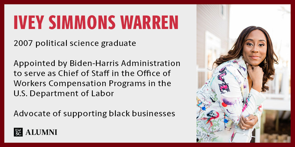 .@IveyLeaf is a 2007 <a href="/UofSC_CAS/">McCausland College of Arts and Sciences</a> grad. She began her career in politics with the Obama for America campaign. She was also a litigator in Maryland and Attorney Advisor for the federal government in Washington, D.C. #UofSCWomen
