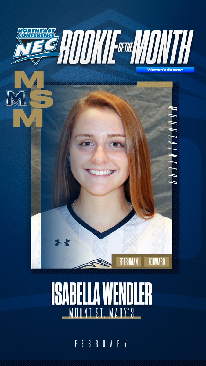 necwsoccer's tweet photo. Official #NECWSOC Rookie of the Month🏅

👉Isabella Wendler, @MountAthletics

🗒️Wendler scored her first 2⃣ career goals in a 6-1 Mountaineers' win over Delaware State. https://t.co/Umdx10mkUe