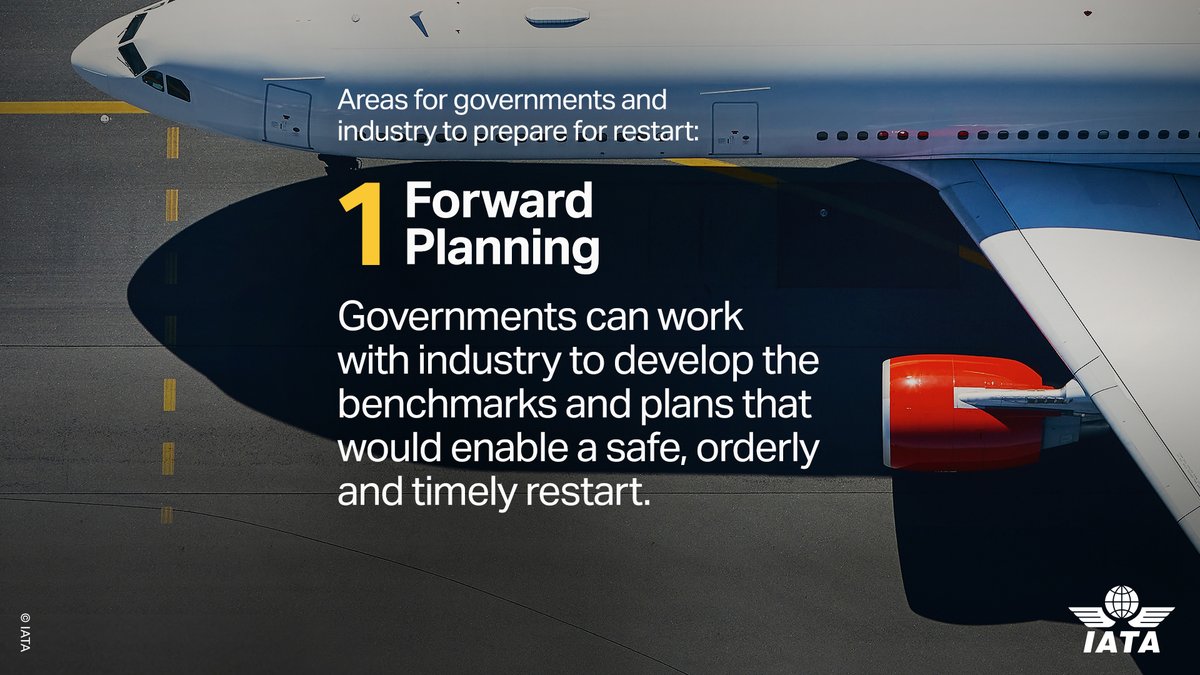 IATA's tweet photo. In our dialogue with govts 🏛 we are calling on them to partner with industry to make plans now to safely resume #travel for when the epidemiological situation allows.  🤝✈️

Here are 3 key areas where we are requesting collaboration 👇

More ➡ https://t.co/wI14r2NHDZ https://t.co/oI7zfwZ5yz