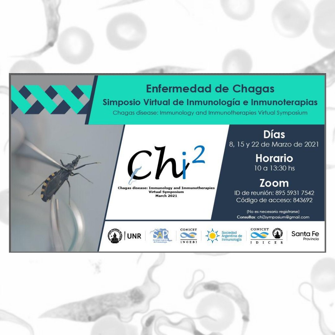 IDICER_CONICET's tweet photo. Chagas disease: Immunology and Immunotherapies Virtual Symposium
▪️chi2symposium@gmail.com

Enfermedad de Chagas: Simposio Virtual de Inmunología e Inmunoterapias
▪️Actividad no arancelada
▪️No se requiere inscripción previa 
▪️Consultas: chi2symposium@gmail.com https://t.co/R0iJC7yaYs