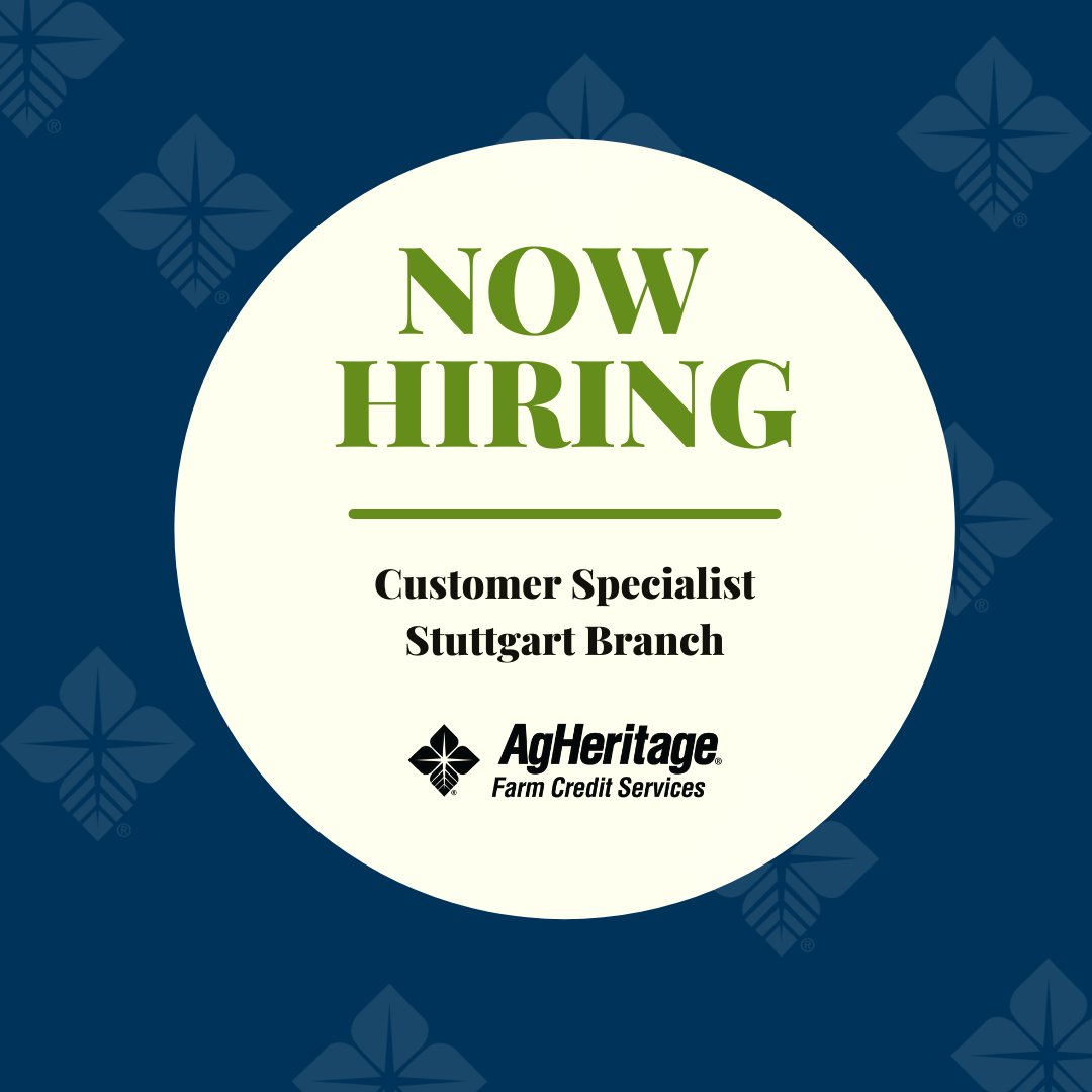 AgHeritageFCS's tweet photo. We’re hiring a Customer Specialist at our Stuttgart Branch location.

For a full job description, qualification requirements and how to apply, visit this link: https://t.co/Bl9HxvS87H https://t.co/OQBz1YMAmU