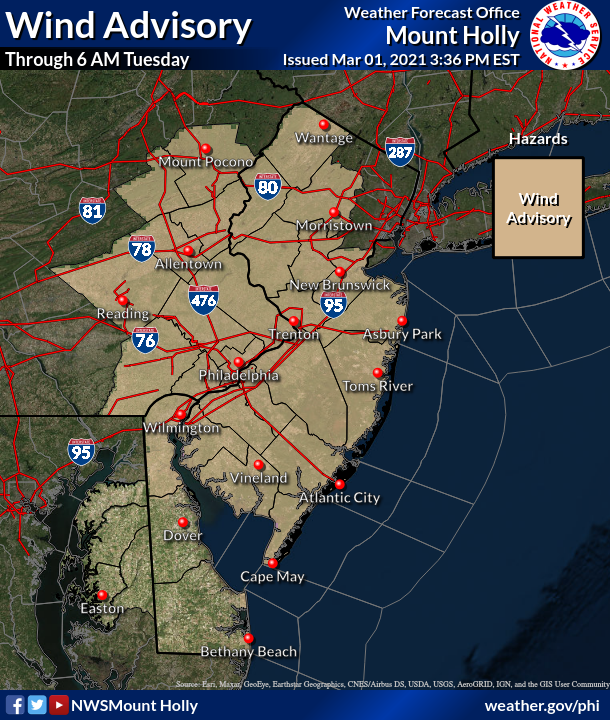 NWS_MountHolly's tweet photo. A windy night is in store as a secondary cold front crosses the region bringing northwest winds from 15 to 25 mph with gusts up to 50 mph. 
#PAwx #NJwx #DEwx https://t.co/VfR9Cq89xh