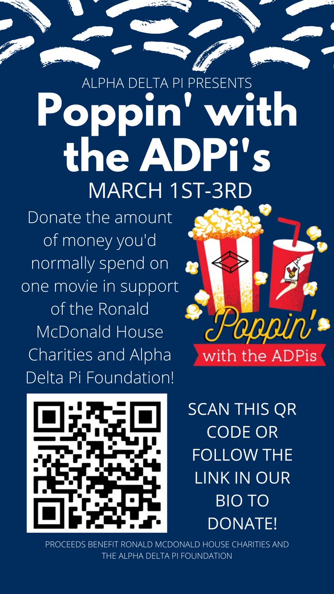 Our Poppin’ with the ADPi’s event is live! Scan the QR code or follow the link in our bio to donate!
#RMHC #RMHDALLAS #ADPI