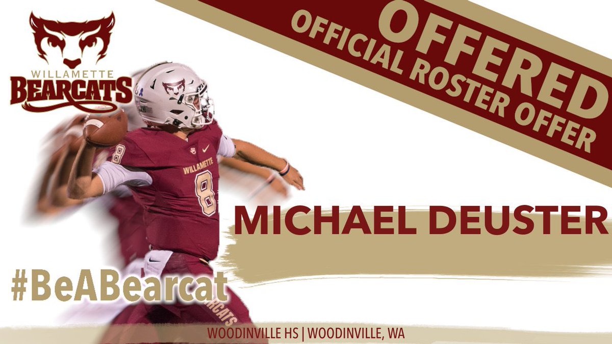 DeusterMichael's tweet photo. Blessed to have received an offer from Willamette University! Huge thanks to @conor_lynch12  @IsaacKKParker and the rest of the staff!

@TaylorBarton12 @C_Oakes_9 @BrandonHuffman @WHSFB @allianceqb @GridGr8 @RylandSpencer https://t.co/7cTNrt9Ep2