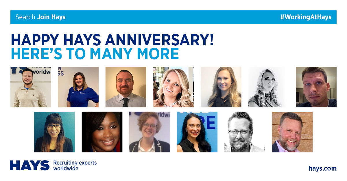 Congrats to all employees who celebrated a Hays anniversary in February. Special mention of: Brandon, Rebecca, Ryan, Shawna, Megan, Natalie, Nick, Natasha, April, Laura, Shannon, David, and Kyle. bddy.me/2PrdHvv #WorkingAtHays #JoinHays #LifeAtHaysUS #anniversary