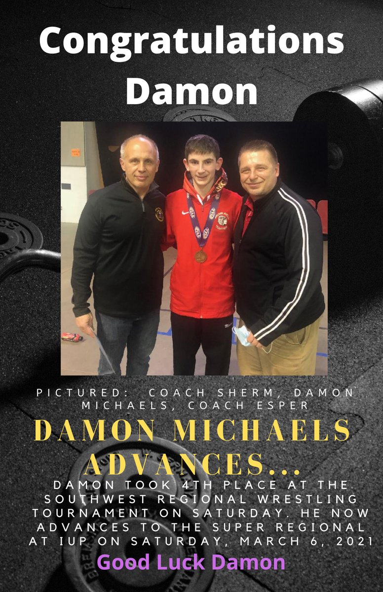 Damon advances!!! <a href="/EFwrestling1/">EF Warrior Wrestling</a> Good luck at IUP.