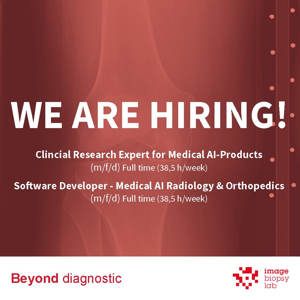 ImageBiopsyLab's tweet photo. ImageBiopsy Lab is further expanding its team! 🙋♂️🙋♀️
Come and join the Best New Radiology Vendor 2021! 🤩
👉To apply & more details:
👨💻Software Developer: https://t.co/kj7tN3Kn1p
👨⚕️Clinical Research Expert: https://t.co/vzsQbLjQtv
#imagebiopsylab #hiring #AI #machinelearning https://t.co/JHC0O1wuIG