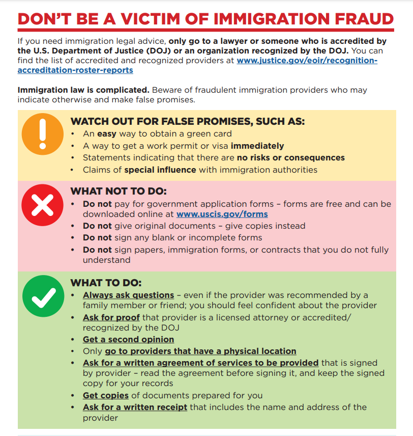 EPCountyTXONA's tweet photo. If you need immigration legal advice, only go to a lawyer or someone who is accredited by the U.S. Department of Justice (DOJ) or an organization recognized by the DOJ. You can find the list of accredited and recognized providers at https://t.co/CgCOrDVGrI
#C4C #CitiesforAction https://t.co/LSmLl0HCc6