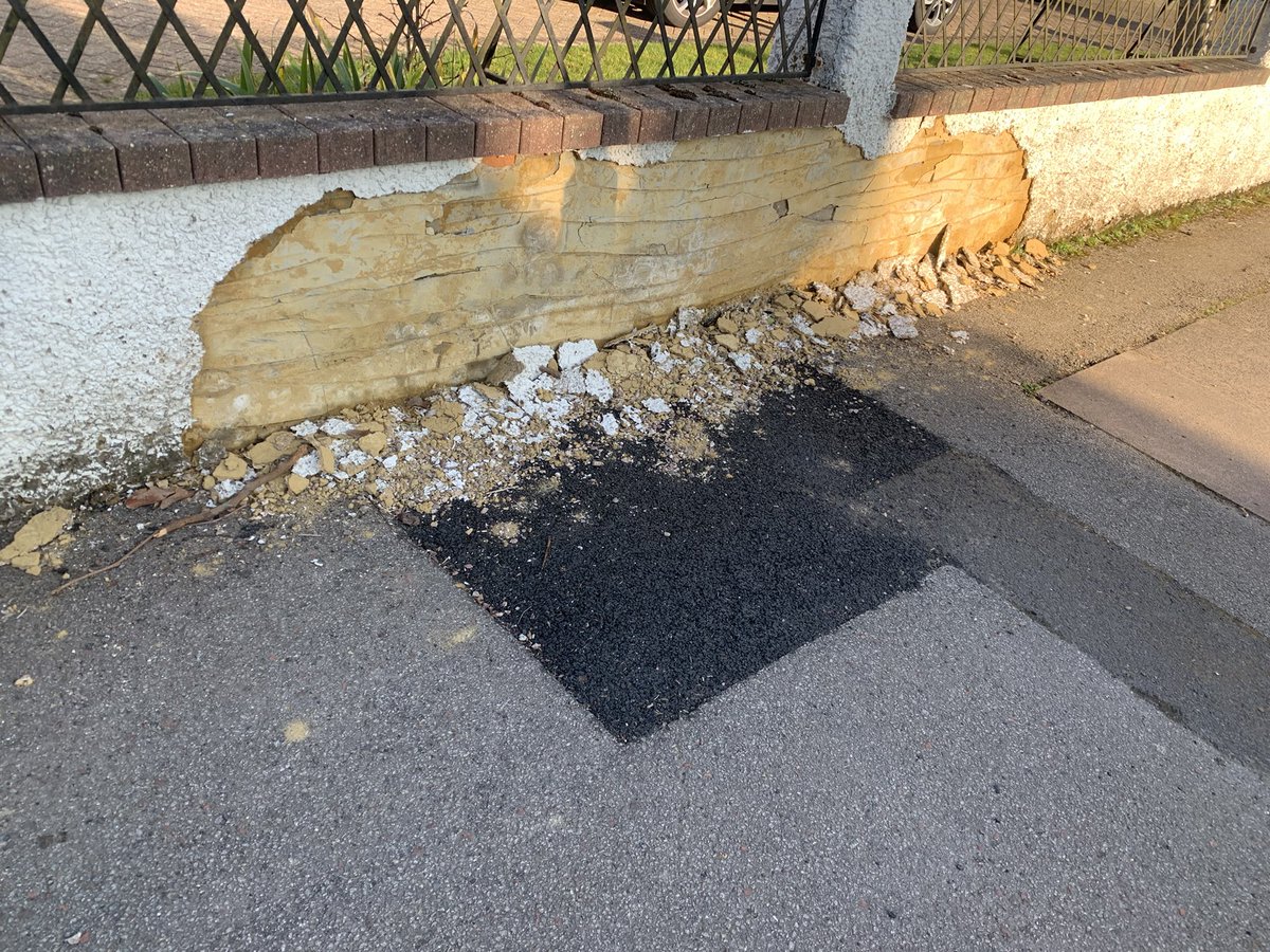 MichyLewis's tweet photo. @group_kn this mess was made by you me workmen outside my parents house in January! My parents have tried speaking to you countless times and have not heard back. This is totally unacceptable. They want their wall fixed as a matter of urgency.... please DM me ASAP to sort https://t.co/FsXpwhY8gx
