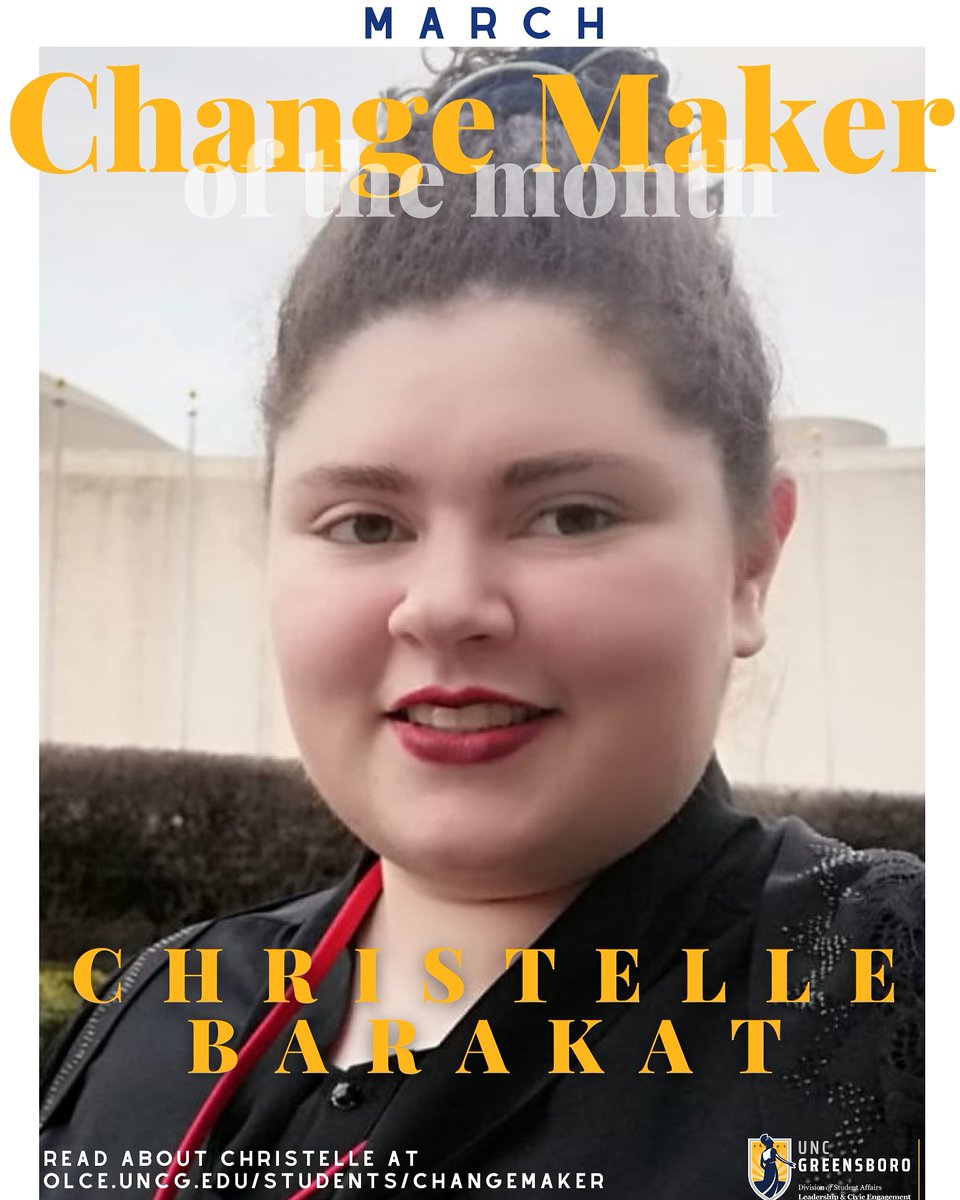 UNCG_OLCE's tweet photo. Congrats to our March Change Maker, Christelle Barakat. Learn more about her amazing impact at https://t.co/6kdCPQQp61
#changemaker #leadatG #uncgservice
@UNCG_SA @UNCGGSA https://t.co/Z2FEFBw2ec