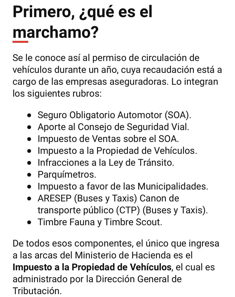 Fadrique247's tweet photo. @CaroHHe @Davides9125 @G_A_M_B_O_A El marchamo incluye el impuesto a la propiedad del vehículo (que es lo que ingresa a Hacienda) sigue siendo un permiso de circulación. https://t.co/Avf2O7uOv9