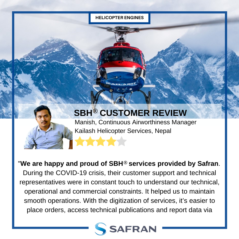 SafranHCEngines's tweet photo. How does @SafranHCEngines provide first-class support despite the restrictive situation? Hear from ManishJoshi from @kailashheli 🇳🇵🚁⛰️
SBH® is part of EngineLife® Services, Safran solutions for helicopter engines. #Helicopters #Support #EngineLifeServices #ResponsiveEngines https://t.co/i3xEp4Zwy0