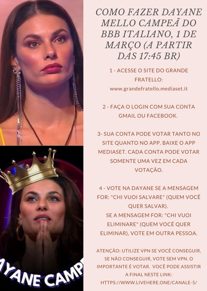 xbadmix's tweet photo. Vamos votar bastante para a Dayane Mello ganhar o bbb da itália! 

sigam aqui as instruções 👇🏻 https://t.co/ErBs21Ux0s