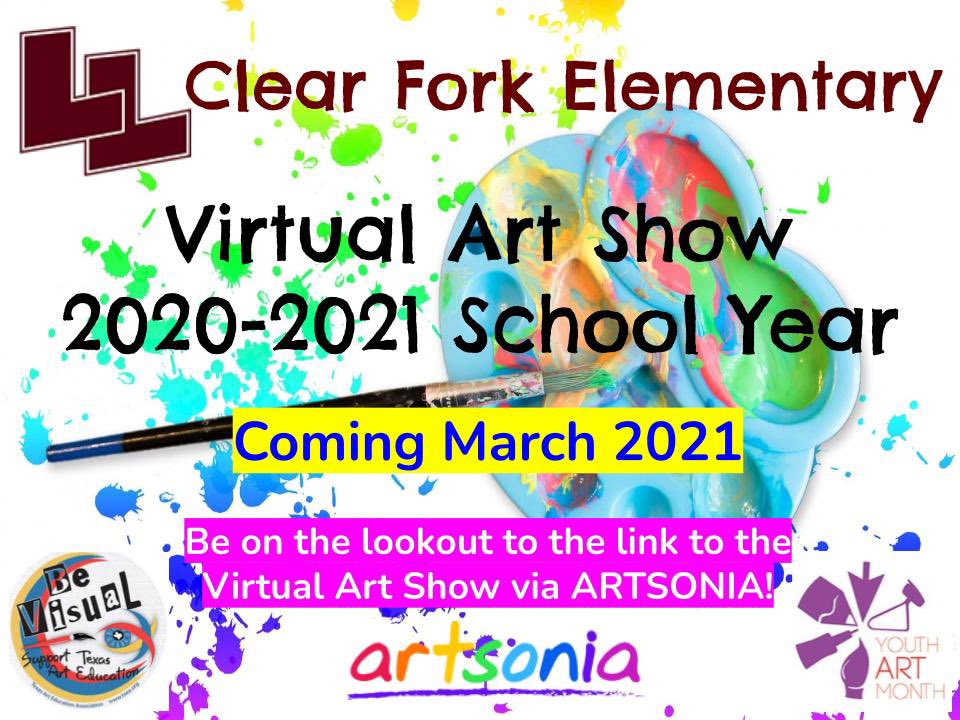 MrsAllensART's tweet photo. @CFELISD Virtual Art Show is coming soon! Be on the lookout for the link soon in celebration of @Youthartmonth! Our show will be hosted on @Artsonia showing works created by both in-person and virtual students. #LockhARTLeading
#txYAM21 @TXarted @TXEart #bevisual https://t.co/gorCbpTjup