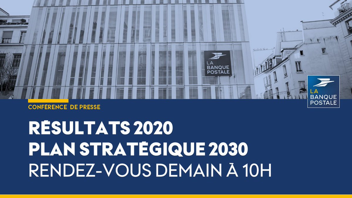Retrouvez-nous demain à 10h pour la présentation des résultats annuels 2020 et du plan stratégique 2030 de La Banque Postale. #LaBanquePostale2030
