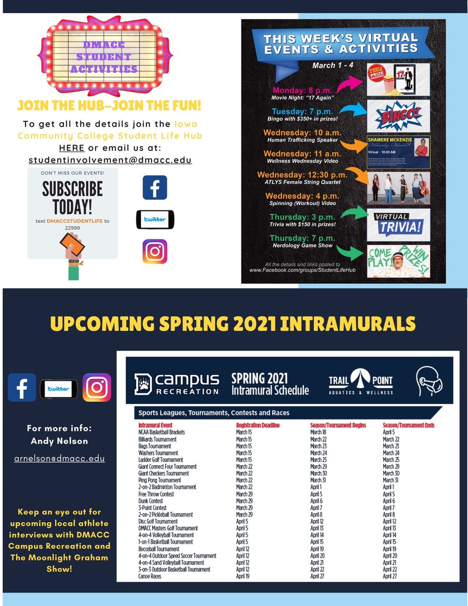 DMACCSACAnkeny's tweet photo. Happy March!๐ผ Here's the March 1 edition of the Bear Essentials newsletter! Lots to #GetInvolved with! Find a full version with links ๐https://t.co/NT99ydIxXn
email us with questions studentinvolvement@dmacc.edu
#dmaccstudentlife #dmaccstudentactivities #studentlifehub https://t.co/Ygt6pVQ3og