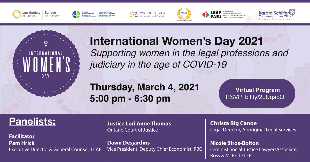 rossmcbridellp's tweet photo. Don't  miss this @LawSocietyLSO #IWD21 Virtual event on March 4th.  Nicole Biros-Bolton @HumanLlp will be on the panel. https://t.co/A0pOqYwq18