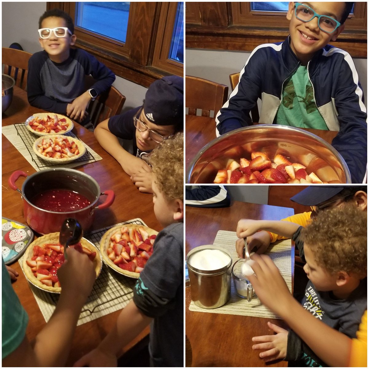 BrienneSprunger's tweet photo. Spent some family time making strawberry pies thanks to our @GarrettFFA1 strawberries! Next up, freezer jam!! If you didn't order this year, put a reminder on your calendar for 2022 because they are always sweet and delicious! https://t.co/9LmaCL5fsX