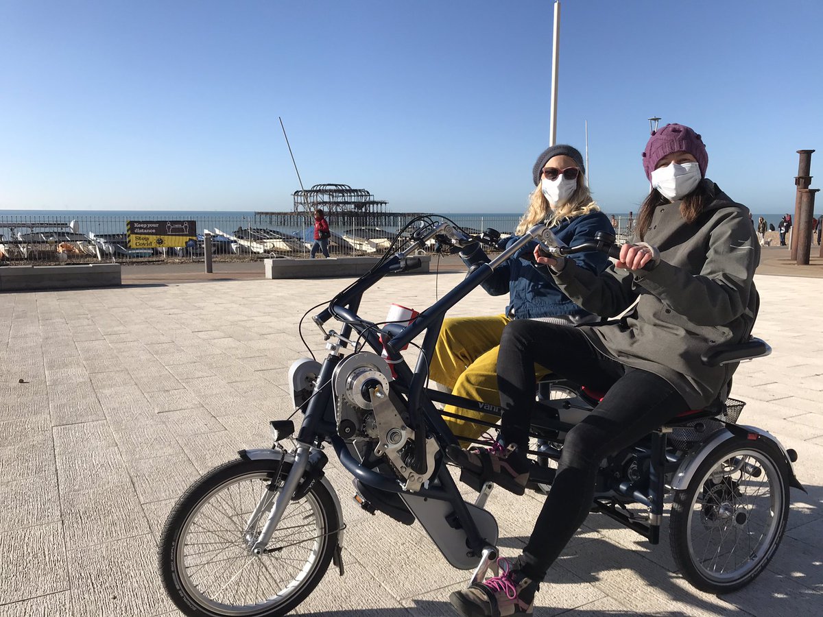 pedalpeeps's tweet photo. Side-by-side tandem #cycling together #families #intergenerstional #carers #Brighton #hove #accessible #disabled #mycyclemymobilityaid https://t.co/7OhYaSdKp6