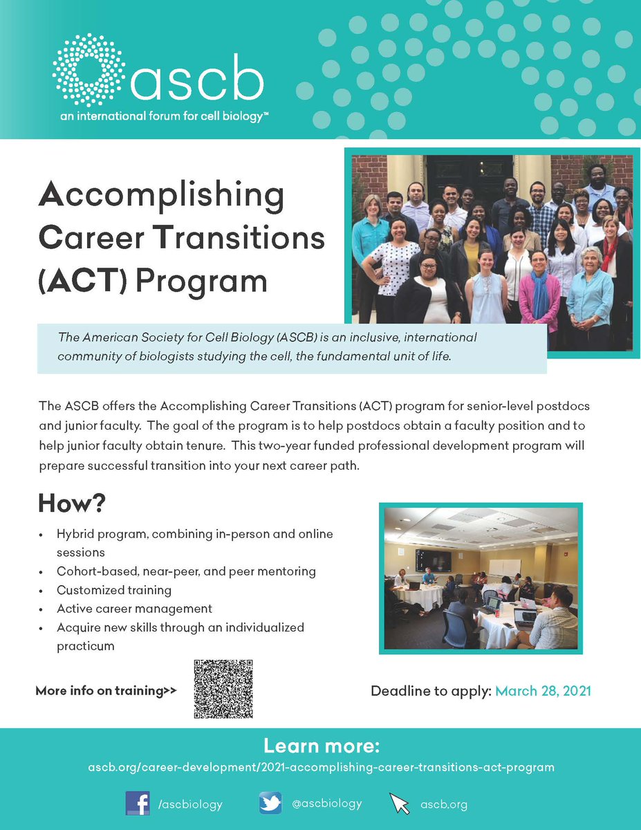 NRMNET's tweet photo. .@ASCBiology is recruiting for their cohort of the Accomplishing Careers Transitions (ACT).
The ACT program is a 2-year professional development program with individualized skills trainings to assist in successful career transitions.
Due March 28
FMI: https://t.co/XyuJst1qkE https://t.co/Knoy0tXaql