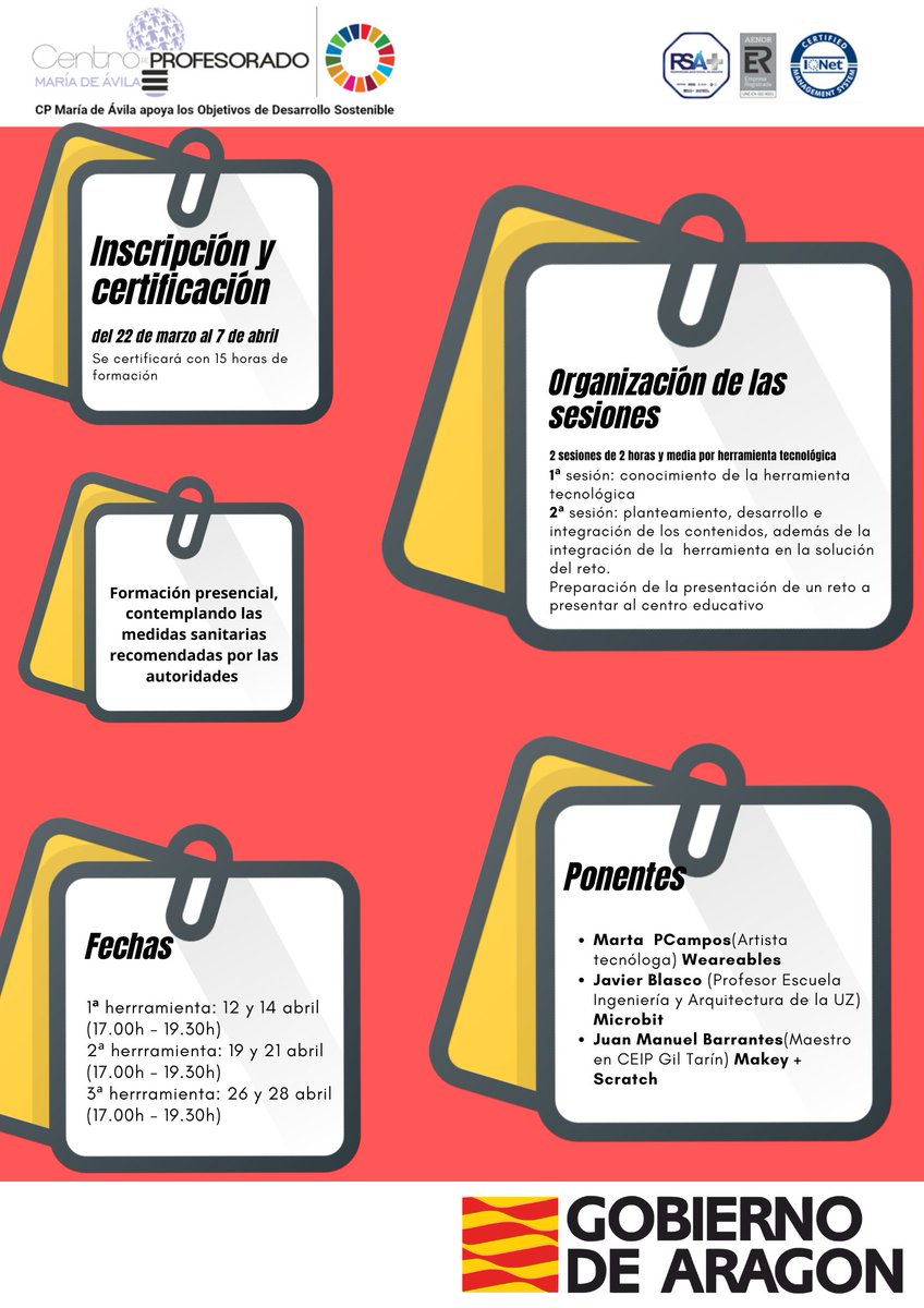 cpmariadeavila's tweet photo. Retos tecnológicos en el #STEAMLaBAragón para infantil y primaria inscripciones (1/3/21 - 5/4/21)👉https://t.co/nPxLTt6vic solo 10 plazas en formación presencial, contemplando las medidas sanitarias 
@dgafprofesorado @tonimartinez24 @gustarcef  @diegoarroyom @TeresaBallestin https://t.co/f6yLZCSxfb