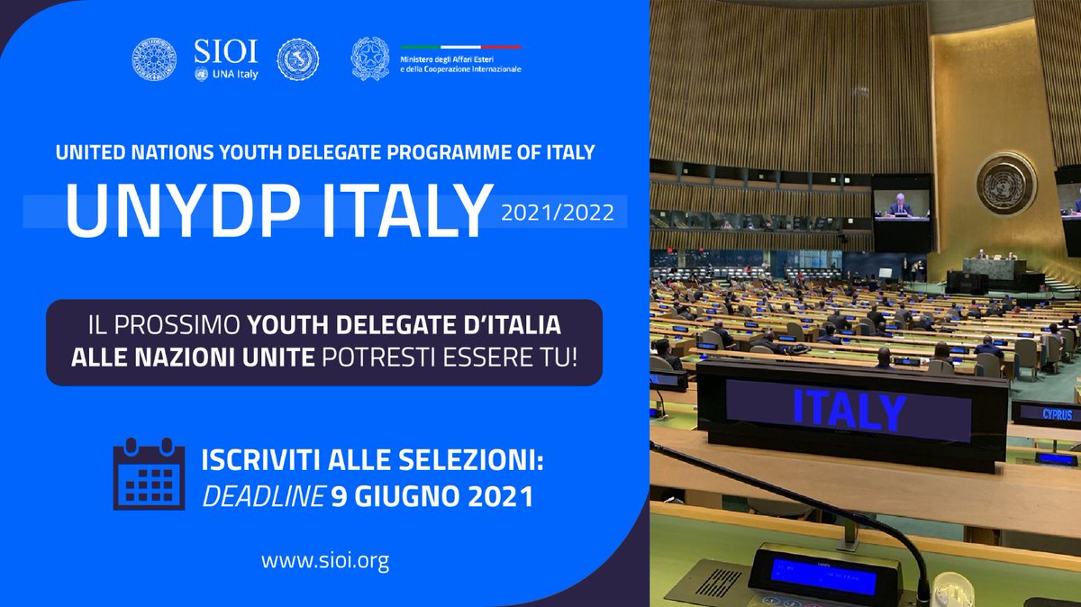 #UNYDP 2021/22 📢 il programma @SIOItweet e #Farnesina per la partecipazione dei giovani nelle missioni diplomatiche 🇮🇹 presso le 🇺🇳

Il prossimo Youth Delegate d'Italia potresti essere tu!

⏰Invia la candidatura entro il #9giugno 2021 

Info e bando 👇 
sioi.org/attivita/focus…