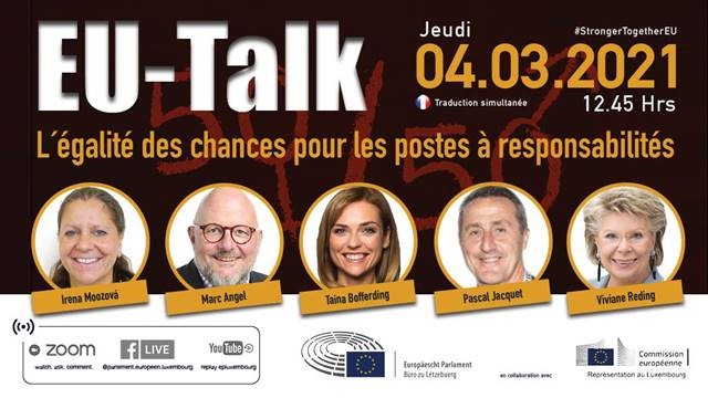 UE_Luxembourg's tweet photo. 📢Rejoignez-nous ce jeudi à 12h45 pour notre conférence en ligne #EUTalk sur l'égalité des chances pour les postes à responsabilités ! @EP_LUXEMBOURG
ℹ️ https://t.co/O2aEuwO4Hj https://t.co/yPCsnW4cqJ