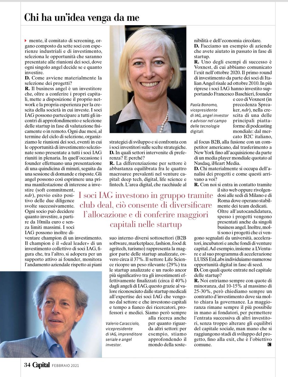 #IAG è la protagonista del primo appuntamento di #Capital con gli investitori in #startup
Grazie <a href="/MBarlassina_/">Marco Barlassina</a> per questa intervista al nostro Presidente Antonio Leone: “Quando i capitali privati entrano nell’ecosistema delle startup vincono tutti: investitori, giovani e Paese”👇