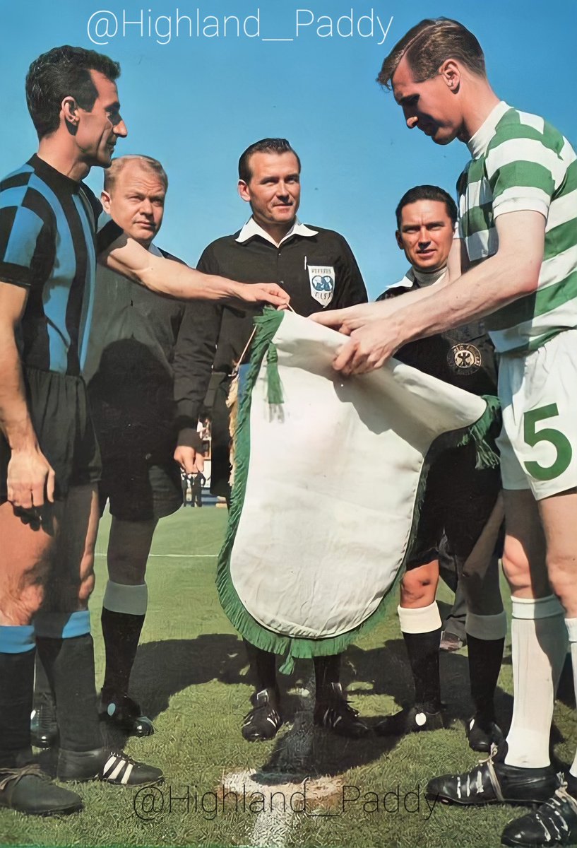Enhanced image of the moment Armando Picchi and Billy McNeill exchanged  pennants before kick off in the 1967 European Cup Final between Celtic and  Inter Milan 🍀, image size:817x1200