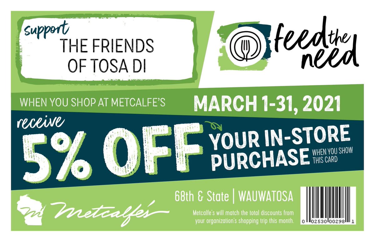 Metcalfe’s Market at 68th &amp; State has once again chosen us as their Charity of the Month! Use this coupon, and you can save 5% off your grocery bill during the month of March, while another 5% supports kids in the DI program. Win-win!