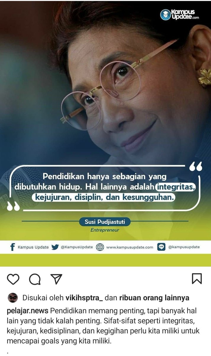 magsaysae's tweet photo. S7 banget sama kata²nya Ibu Susi Pudjiastuti, terkadang orang yang berpendidikan itu  jauh lebih sombong di karenakan menganggap dirinya yang paling benar, bahwasanya "setinggi apapun pendidikan jika tidak mempunyai adab maka akan sia² ilmunya." https://t.co/O6OeN5mMlh