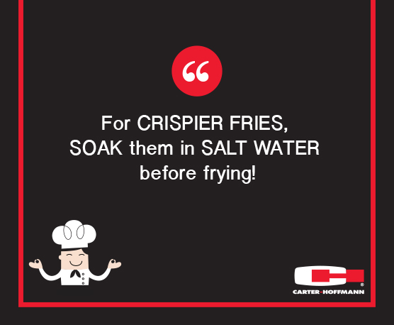 CarterHoffmann's tweet photo. Soaking your #frenchfries for a few minutes removes the starch and they are less likely to stick together during frying. After frying, keep them FRESH in a #carterhoffmann #crispnhold! https://t.co/8Yy0B0KIsa...
#foodwarming #friedfoods #takeout https://t.co/x93FtsshwM