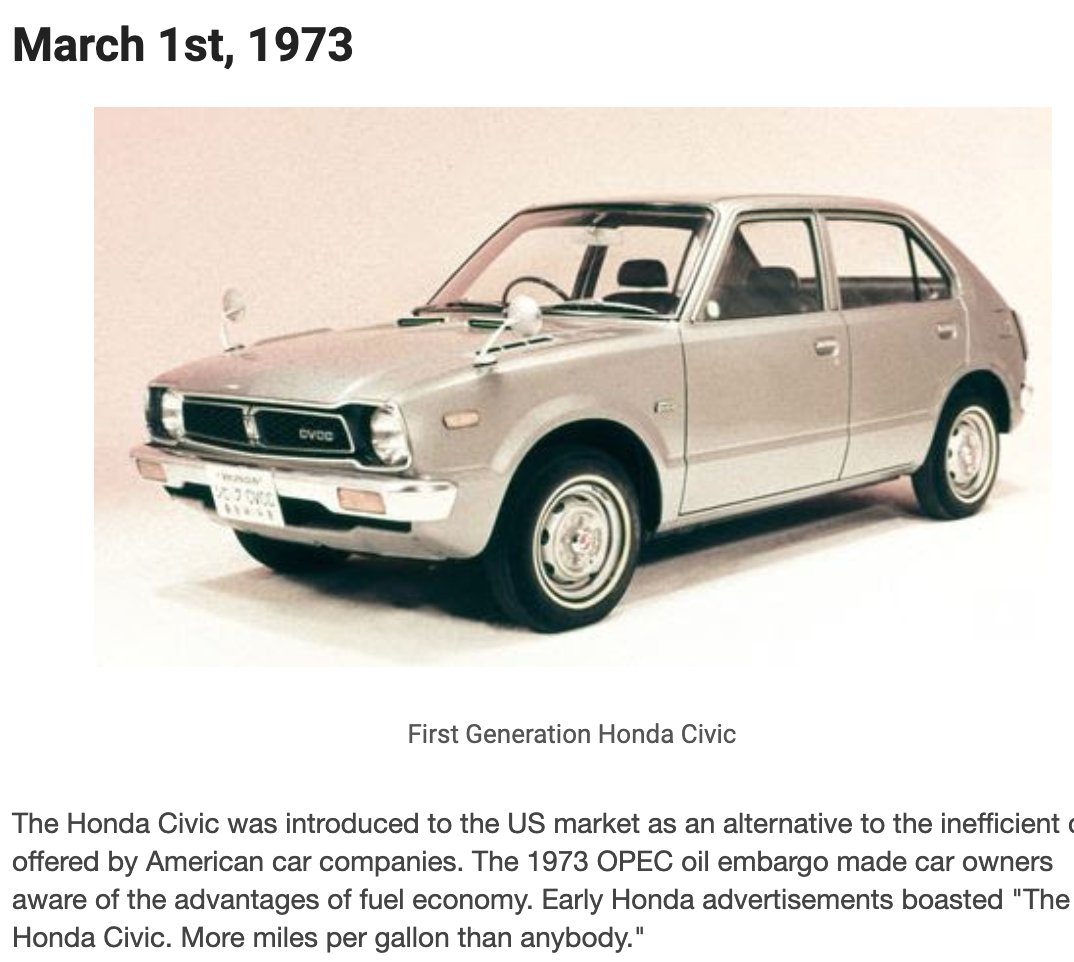 a2zsync's tweet photo. The @honda Civic was introduced on this day back in 1973.  Shortly there after, aftermarket stereos, wheels and modified exhausts were invented 😀.  Thanks for the article @DealerLifeToday https://t.co/bsWYBW7gz1