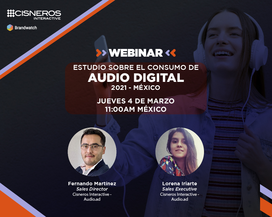 IABMexico's tweet photo. Este 4 de marzo, Cisneros Interactive nos invita a conocer los resultados de su estudio sobre el consumo de audio digital en México. Regístrate en: https://t.co/RR5ydI1Ftq https://t.co/8Wv2qlKkC3