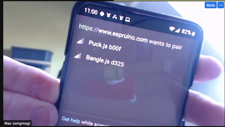 benjaminbenben's tweet image. I had a GREAT time with @omgmog hacking on @Espruino.  We built "PuckNet", where we could send messages between puck/bangle over a public mqtt broker, ended up with something really nice. #RemoteHack #b00f