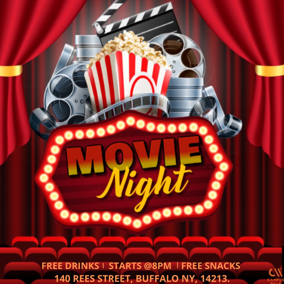 CampusWalkNY's tweet photo. Campus Walk will be having out first movie night of the month this Friday.

There would be free pizza, drink, and many more. 

You can RSVP through our DM or email.

#exciting
#movienight
#newyork
#buffalo
#buffalostatecollege 
#campuswalk https://t.co/4ip94guKeg