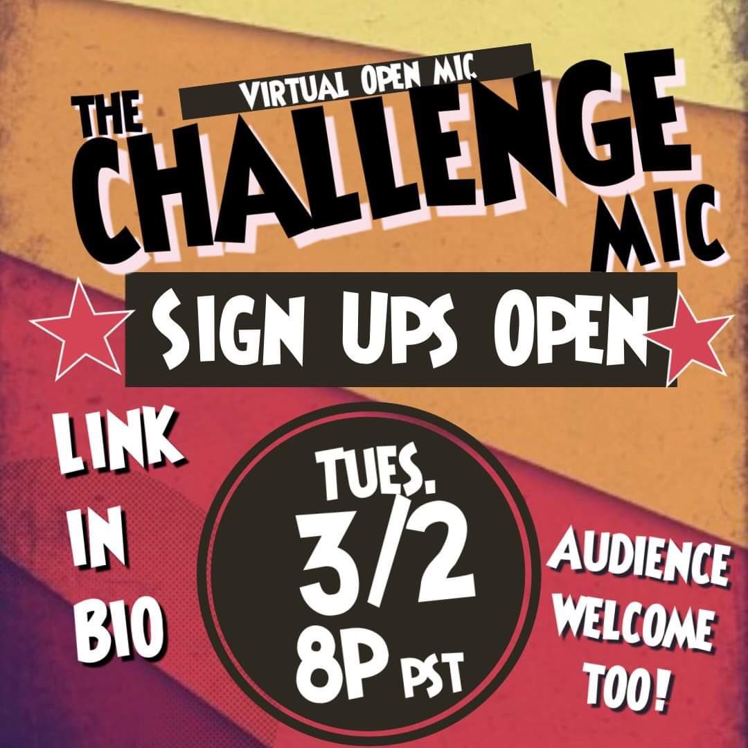 TheChallengeMic's tweet photo. Tomorrow we play! Comics get 5 minutes to improv off of topics in a bucket. Storytell, riff, weave into your own jokes!
https://t.co/GrFts9sK7J

#thechallengemic #openmic #comedy https://t.co/KOuiyEdavF