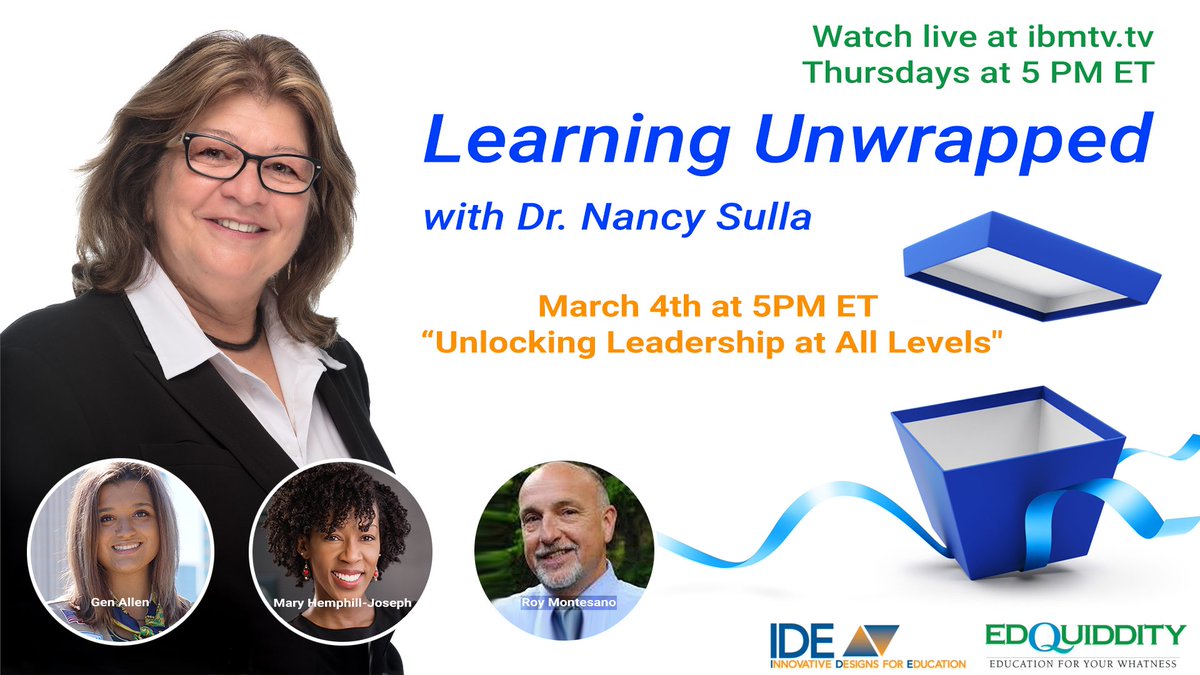 What do a Girl Scout, an author, and a superintendent have in common? They are all joining <a href="/nsulla/">Nancy Sulla</a> on this week's #LearningUnwrapped! Tune in Thursday at 5pm ET. youtube.com/watch?v=8UR0qg…
@limitless__lady <a href="/RoyMontesano/">Roy Montesano</a> #suptchat #leadership