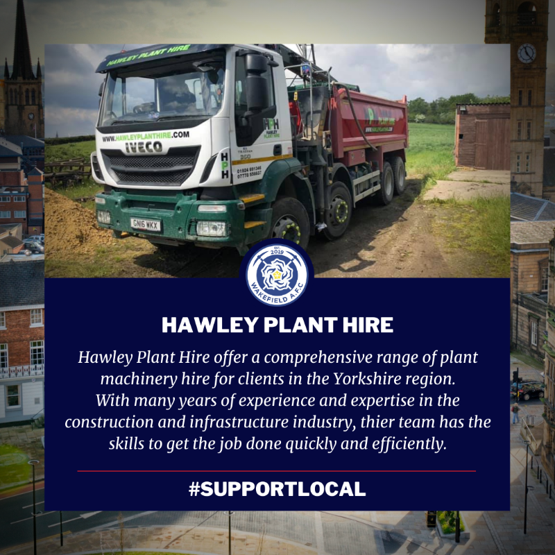 Wakefield_AFC's tweet photo. 🤝 #SupportLocal: @HawleyPlantHire 🤝

✍️ Featuring in our #SupportLocal Campaign today is @HawleyPlantHire!

ℹ️ @HawleyPlantHire offer a comprehensive range of plant machinery hire for clients in the Yorkshire region!

👉 Check them out: @HawleyPlantHire

#SupportLocal ❤️🤍💙