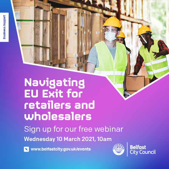 belfastcc's tweet photo. Next #BeBrexitReady webinars to help businesses navigate EU Exit changes are open for registration. On 5 March, we'll focus on food &amp; hospitality - https://t.co/ThelOvzCRw - while on 10 March, we'll look at retail &amp; wholesale sectors - https://t.co/78l4g0a5Ww #SupportBelfastBiz https://t.co/2ZDaCwAQxz