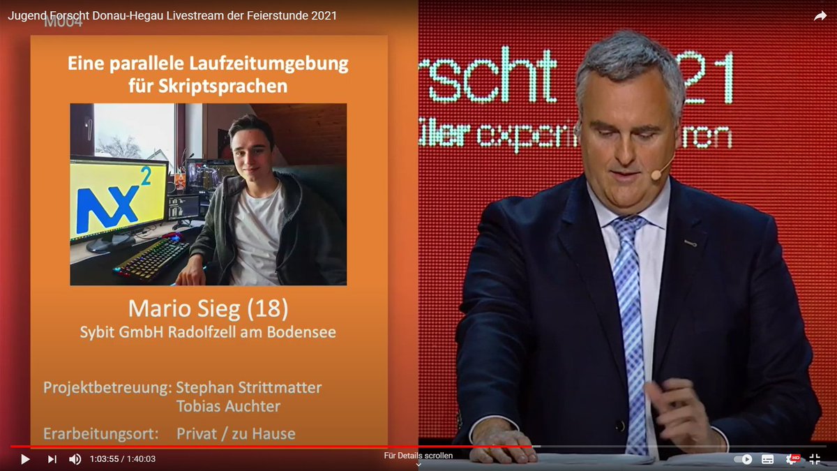 konfiguration's tweet image. Wow, Mario Sieg hat im Bereich  Mathematik / Informatik bei Jugend forscht 2021 einen 2. Preis gewonnen ...
Wir gratulieren dir herzlich! 
Video der Preisverleihung unter

youtube.com/watch?v=0WxCy7…