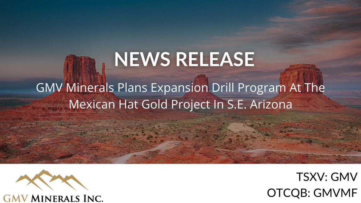 GMVMinerals's tweet photo. #NewsRelease: GMV Minerals Plans Expansion Drill Program At The Mexican Hat Gold Project In S.E. Arizona. 

Read the full release: https://t.co/x0BPN9b6yn
$GMV #Arizona #DrillProgram https://t.co/skPfj2oIu7