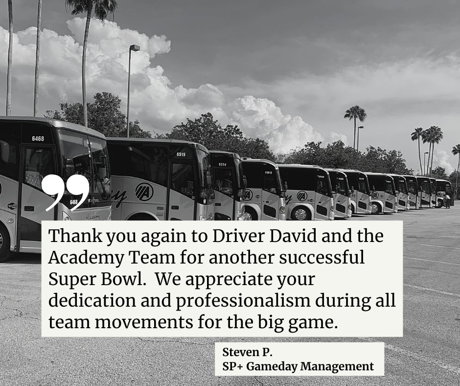 AcademyBus's tweet photo. A Compliment From One of Our Favorite Clients...
.
.
#academybus #spplus #bus #SuperBowl https://t.co/QLy3EjdfPU