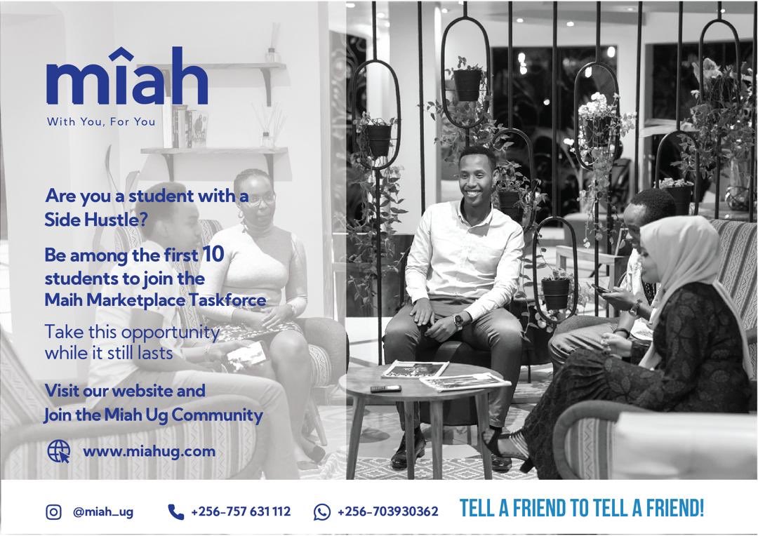 AyebareSolomon1's tweet photo. With mîah, you shall be able to extend and/or sell your product/service to other students. 
Connect with your friends 😉😉
Let’s support your hustle at zero cost 📌
Visit https://t.co/WOrVohjBfo and tour the interface 

#MakeItAHome 🏠 https://t.co/39MrGCBEuj
