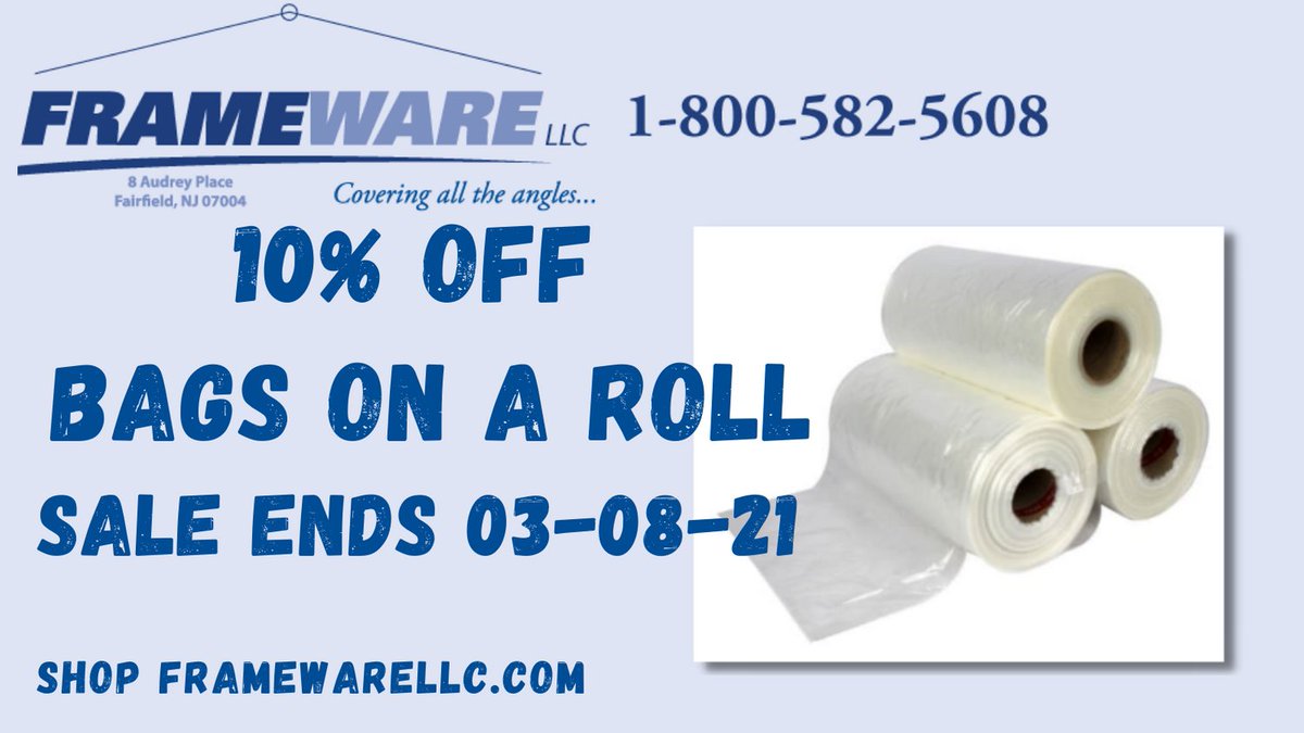 Final days to Save 10% off Bags on a Roll!
Sale ends March 8th, 2021. Discount will be applied in cart. Shop framewarellc.com for more deals!

#sale #frameware #pictureframing #pfm #art #framingsupplies #artsupply
