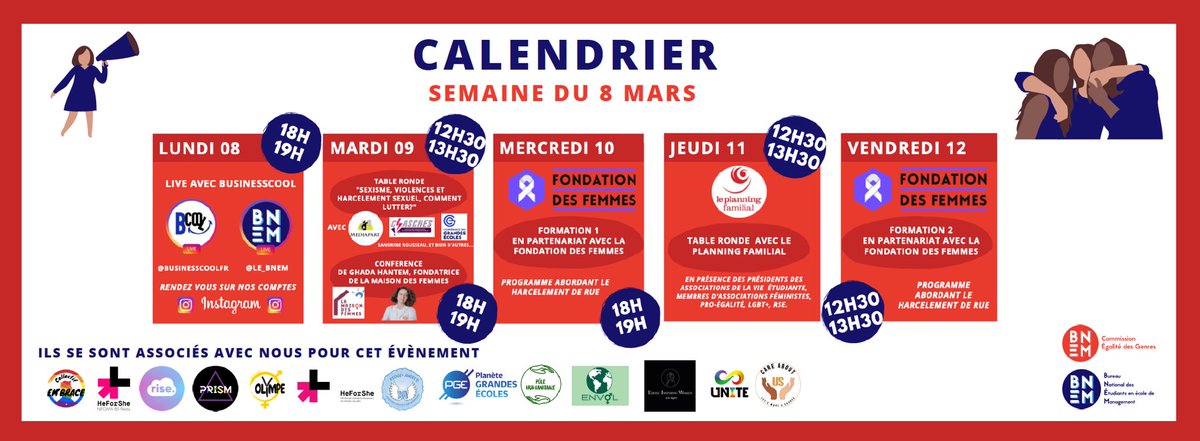 Le_BNEM's tweet photo. 🎙PROGRAMME - JOURNÉE DES DROITS DES #FEMMES ET SEMAINE DU 8 MARS 

1 an après la publication de l’enquête de @Mediapart sur le harcèlement et les #vss dans les #GrandesEcoles 
👉🏻 Où en sommes-nous ? 

⏹ Dans ce cadre retrouvez nous toute la semaine autour d’évènements inédits : https://t.co/MZTSBvbe4w