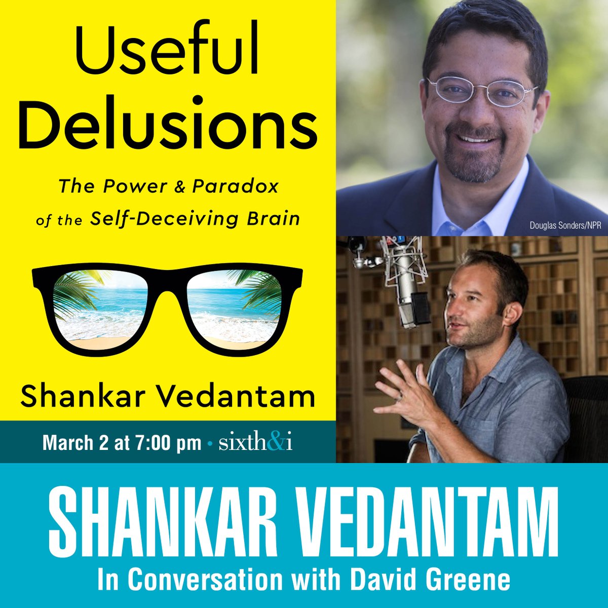 If we're being honest, we can't wait to hear from @HiddenBrain's Shankar Vedantam about his new book, USEFUL DELUSIONS. He'll speak with @nprgreene tomorrow about how deceiving ourselves and others actually plays a vital role in our well-being.

Tickets → ow.ly/r1x930ryUwn