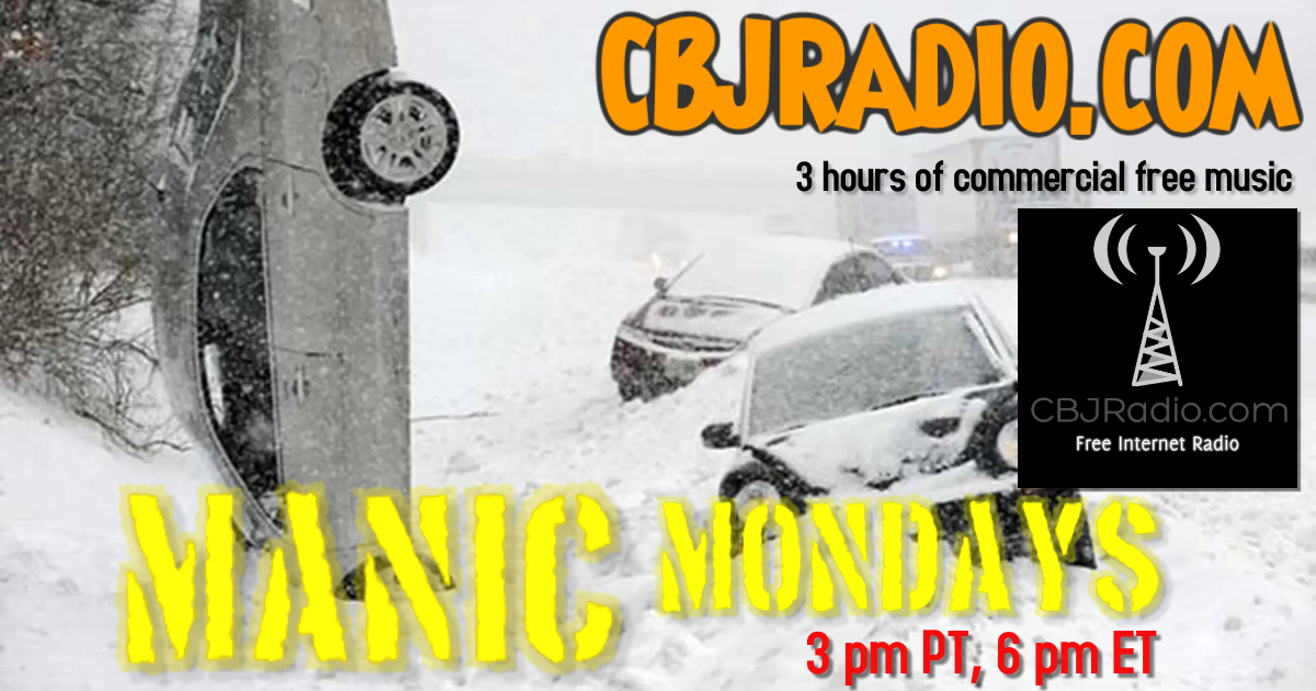 MANIC MONDAYS is 3 hours of NEW music starting at 3 pm PT, 6 pm ET only on CBJRadio.com! Today hear @destinybandoz <a href="/joanminnery/">Joan Minnery</a> <a href="/arrowstofire/">Arrows to Fire</a> <a href="/DeathofaDryad/">Death of a Dryad</a> <a href="/CharlieNieland/">Charlie Nieland</a> @SunterKen <a href="/learning2dive/">learningtodive</a> @MadWetSea @Marathon_85 <a href="/BreaktheEmbargo/">Break the Embargo</a> <a href="/PLUSHROCKS/">PLUSH</a> <a href="/Shedonist2/">Shedonist</a>